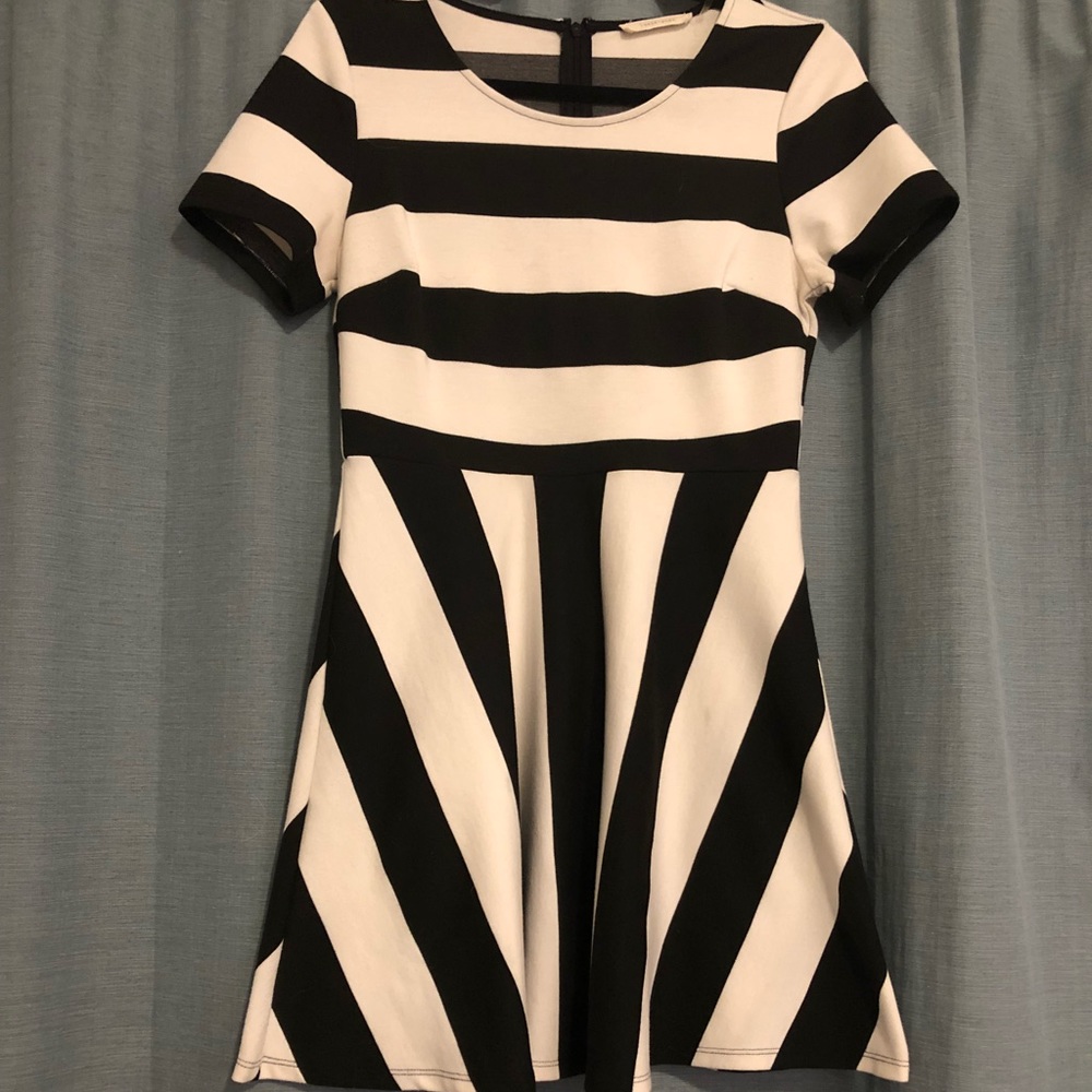 Black and White Striped Bell Dress